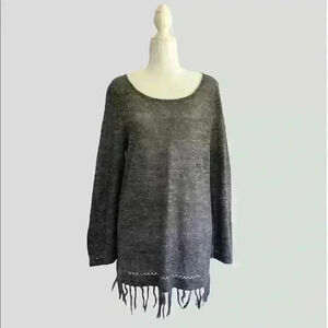 Joie Annalise Navy/Gray Knit Top 3/4 Length Sleeves With Fringe Size Medium